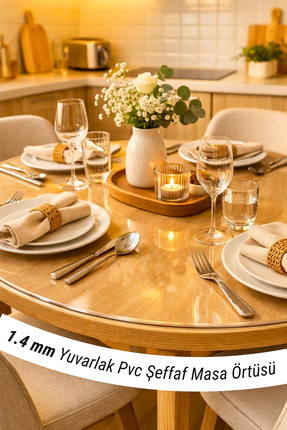 SONİKON LİNE Yuvarlak Kalın Pvc Şeffaf Koruyucu Masa Örtüsü, Kaymaz Taban, 1,...