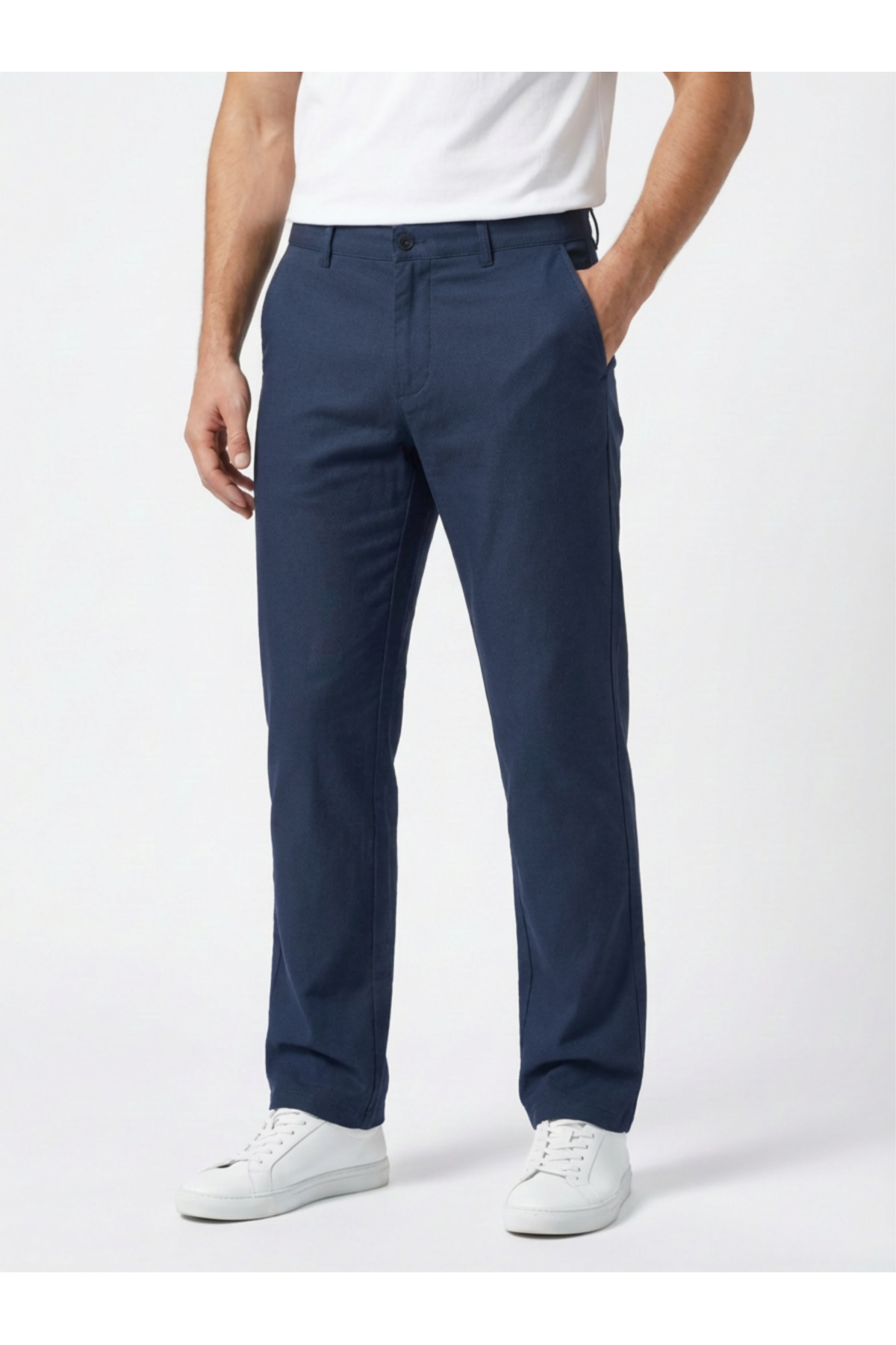 wontilotte  Erkek Armüllü Koyu Indigo Keten Pantolon(8) Erkek Klasik Pantolon