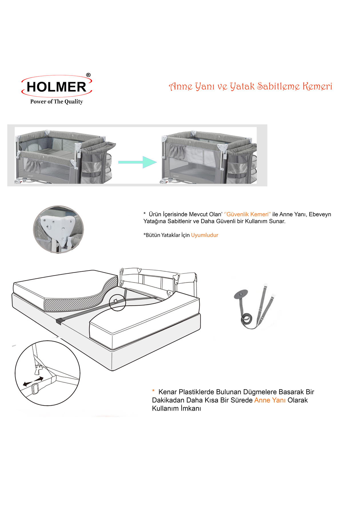 Holmer Maxi Comfort (ANNE YANI-DELUXE KUMAŞ) Cibinlikli Oyun Parkı/Anne Yanı 70x110cm AÇIK GRİ fotoğrafı 3 (önizleme)