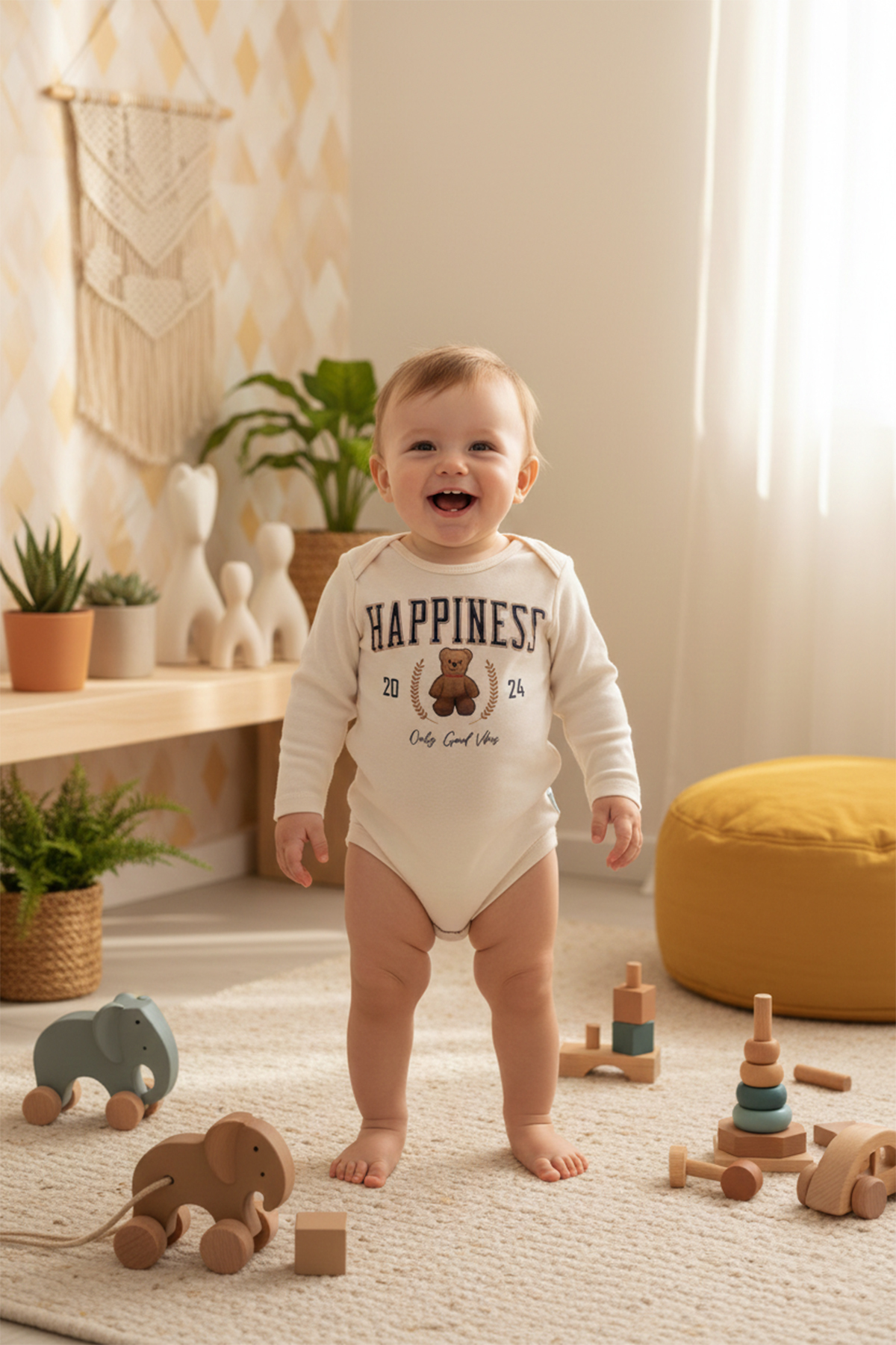 MAHFEL %100 Pamuklu 3'lü Organik Baskılı Çıtçıtlı Bebek Body Zıbın fotoğrafı 5 (önizleme)