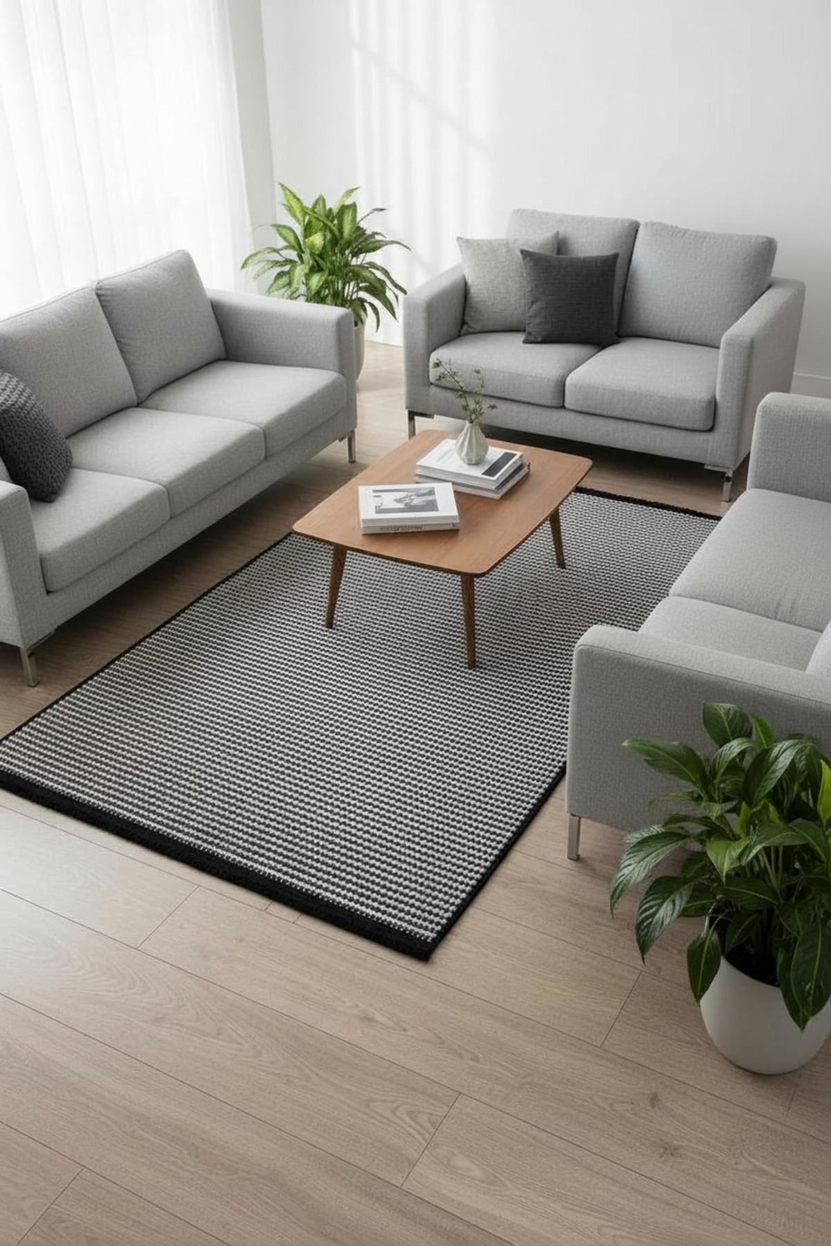 Gray Chenille Rug Living Room Living Room Children's Room Wicker Washable Runner Anti-Slip Base Carpet Black