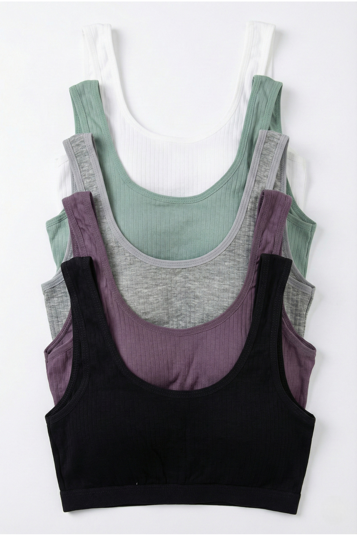 underwear bodyway  5'li Fırsat Paket Fitilli Crop Atlet Seti, Kalın Askılı Pedli Büstiyer, Yarım Atlet