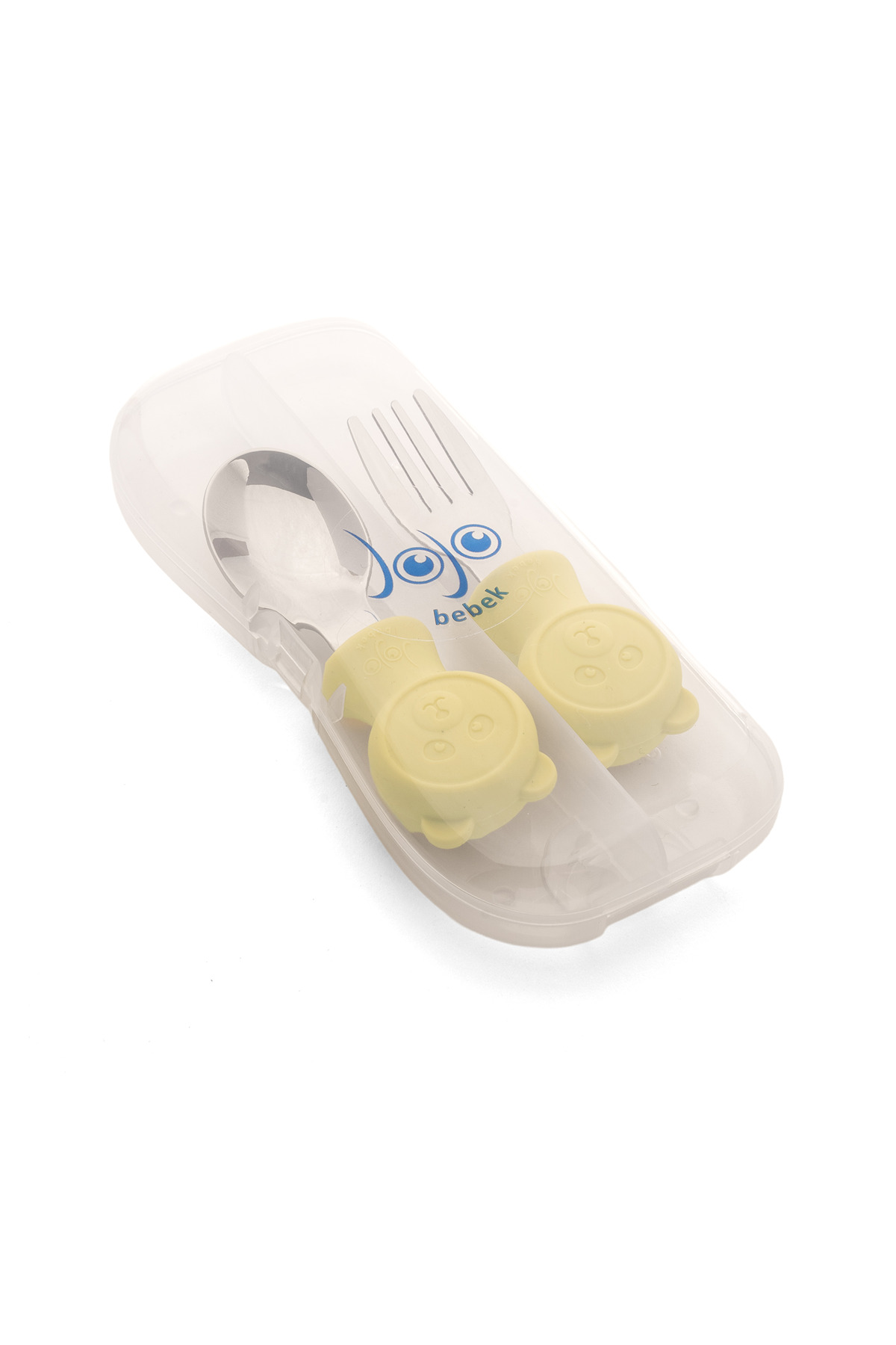 jojobebek Premium Çocuk BPA Free Kaliteli Silikon Saplı Paslanmaz Çelik Uçlu Çatal-Kaşık /SARI fotoğrafı 3 (önizleme)