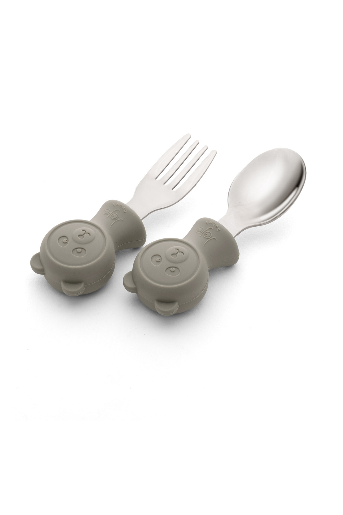 jojobebek Premium Çocuk BPA Free Kaliteli Silikon Saplı Paslanmaz Çelik Uçlu Çatal-Kaşık /GRİ fotoğrafı 6 (önizleme)