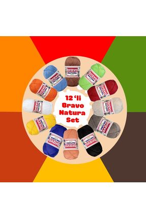 Bravo Natura 12 Adet 100 Gram Yumak 12 x 200 Metre %100 Koton İplik