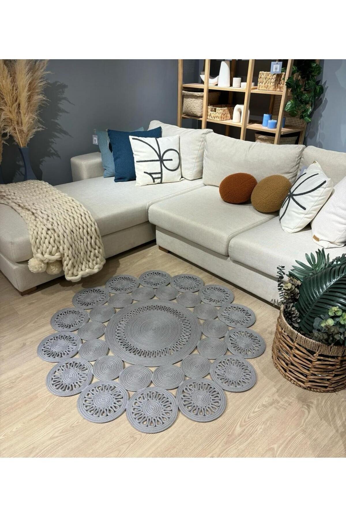 jute wicker hand-knitted rug washable double-sided round
