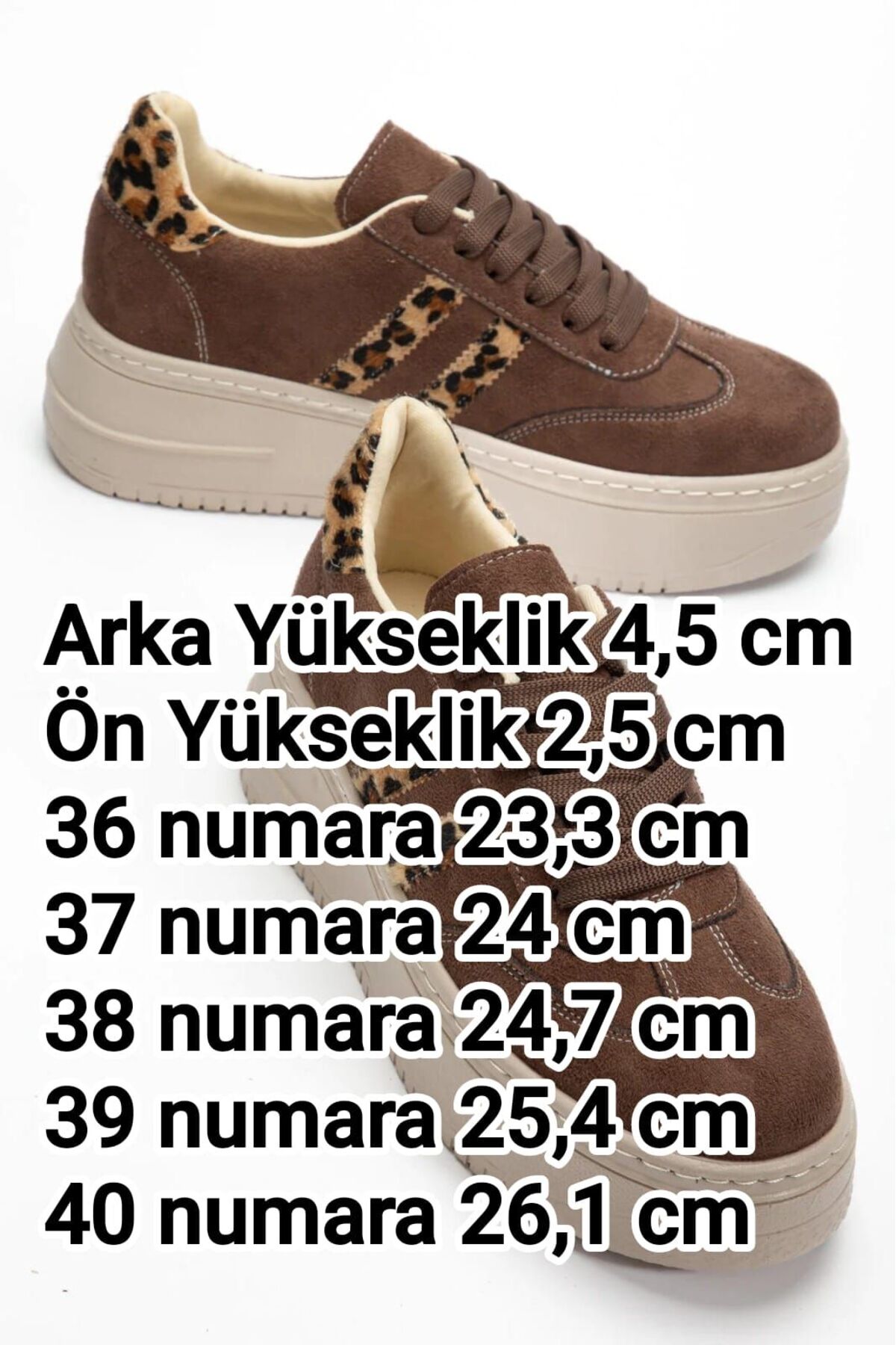 BAHRİNA Kadın Kahve Süet Leopar Kalın Tabanlı Sneaker