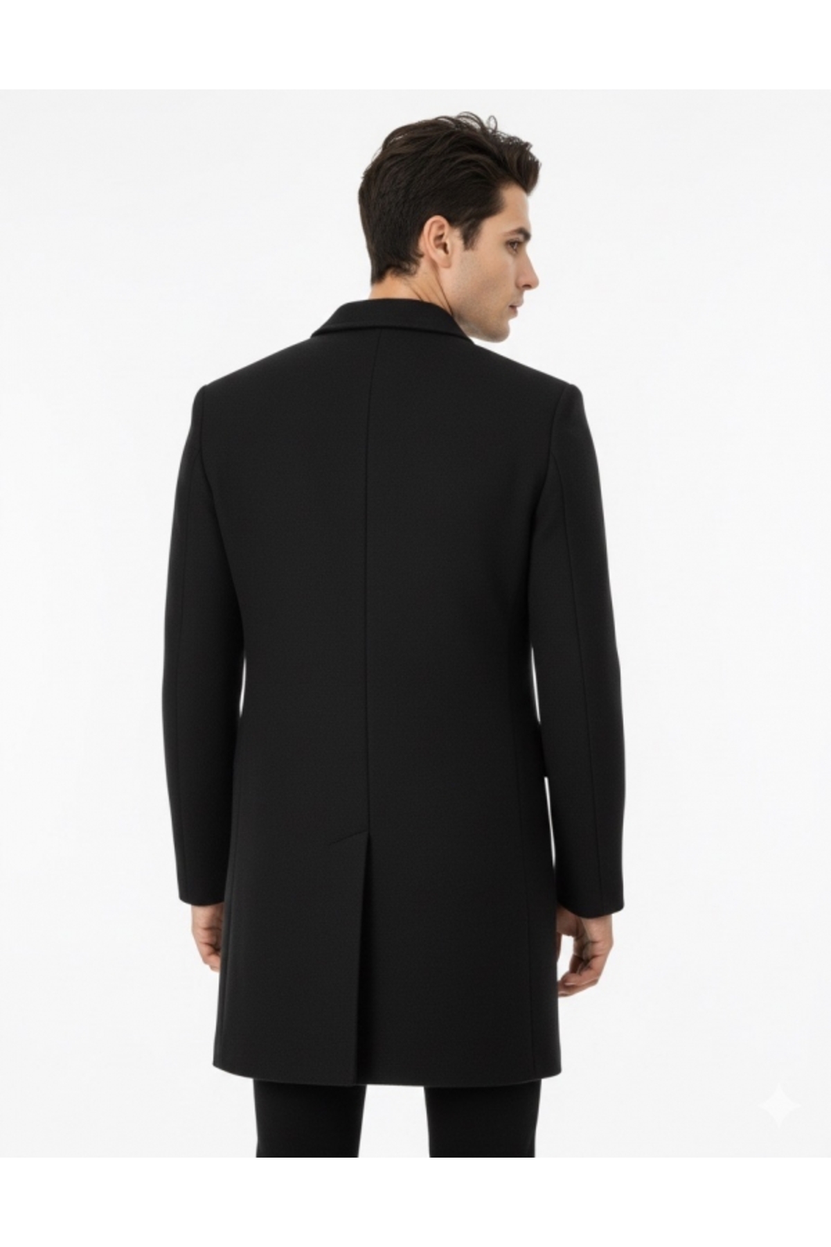 SÜVARİ  Slim Fit Sivri Yaka Erkek Koyun Yünlü Düz Siyah Kaban - Görsel 3