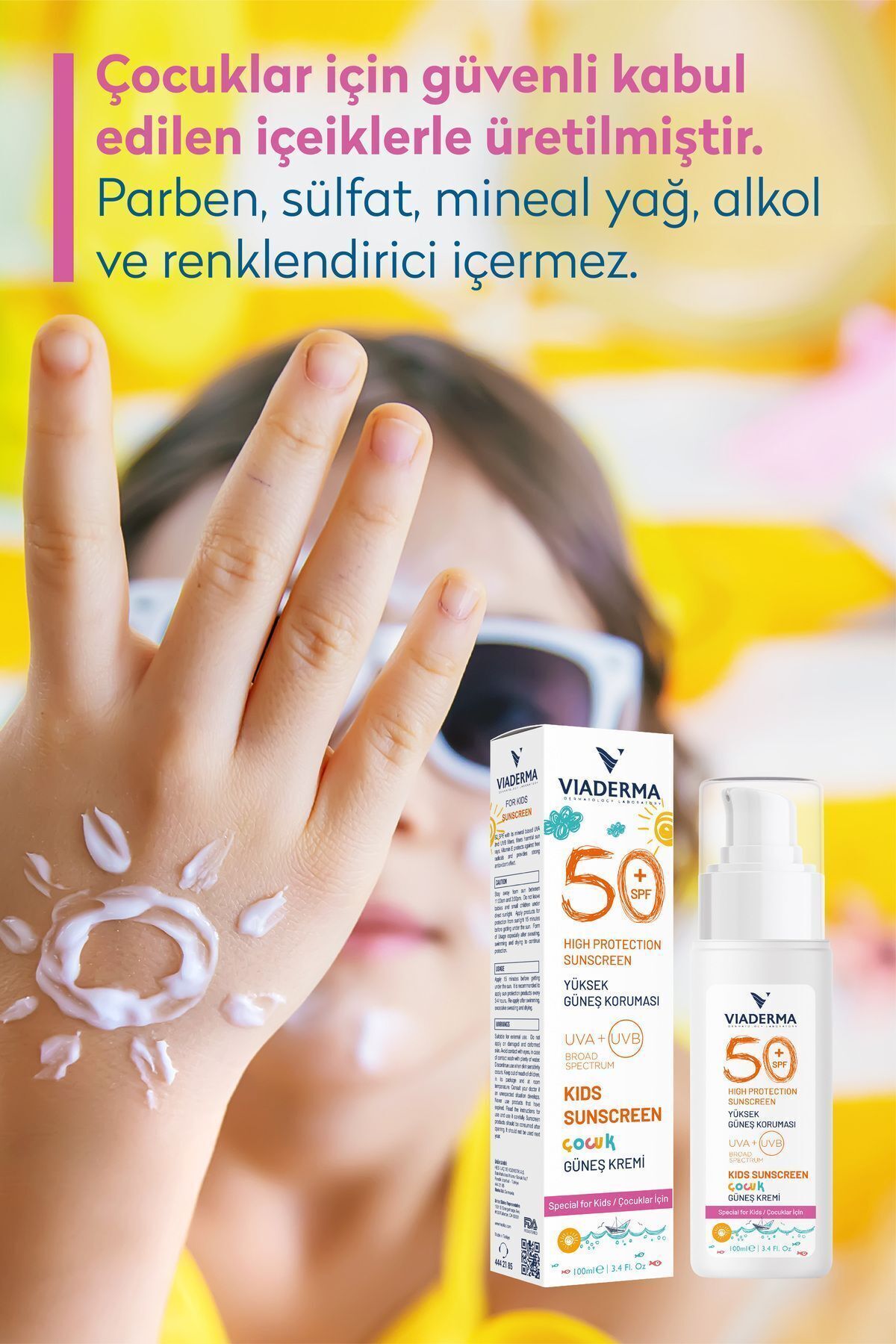 Viaderma SPF 50+ Çocuk Güneş Kremi - Mineral Filtreli, Vitamin E İçerikli, 100 ml fotoğrafı 5 (önizleme)