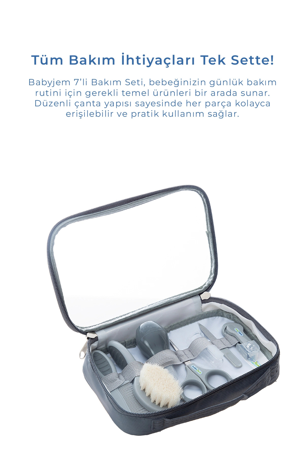 Babyjem Çantalı Bebek Bakım Bakım Seti 7 Parça Gri fotoğrafı 2 (önizleme)