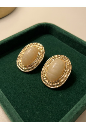 ayoljewelry Pearl Aura Gold Çelik Oval Küpe