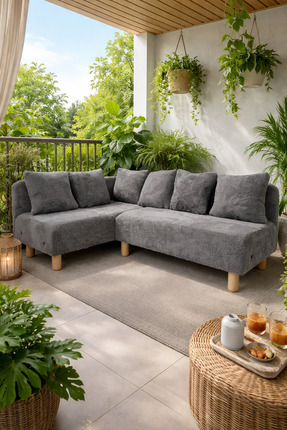 LOTUS PORT Köşe Takımı Gri Peluş Kumaş