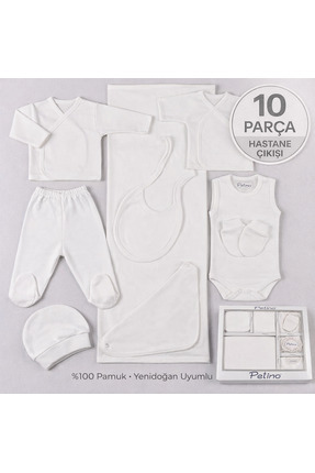 Petino Yenidoğan Hastane Çıkış Seti 10 Parça %100 Pamuk Unisex Bebek Takımı