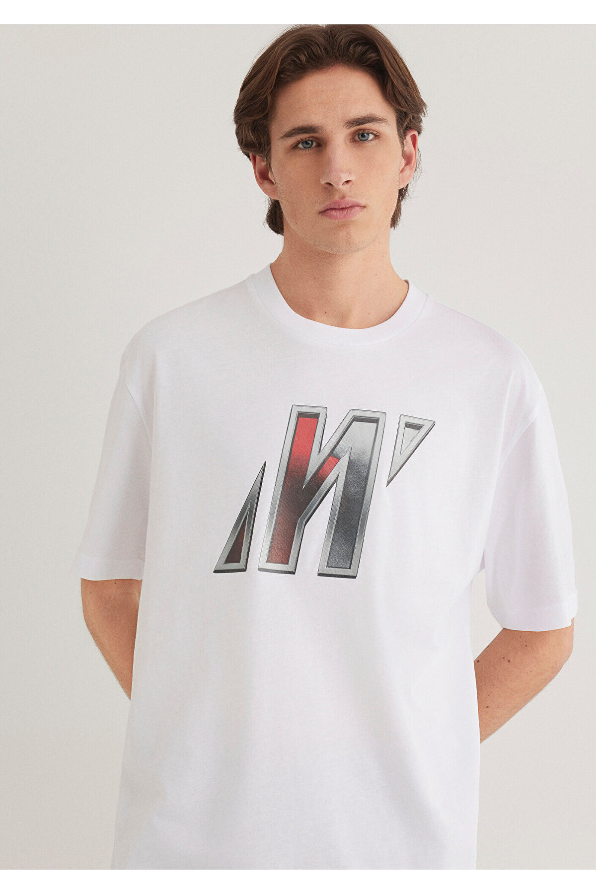 Mavi Pro Logo Baskılı Beyaz Tişört Loose Fit / Bol Rahat Kesim