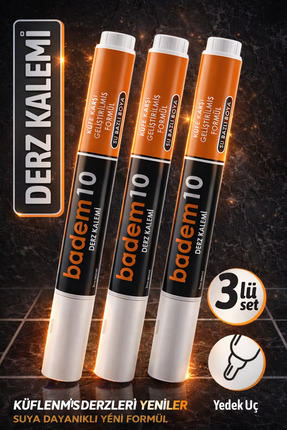 Badem10 3 Adet Beyaz Fayans Arası Hazır Derz Dolgusu Boyama Boyası Kalemi (Ye...