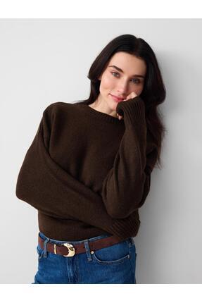 Jimmy Key Kahverengi Uzun Kollu Bisiklet Yaka Yün Karışımlı Triko Kazak