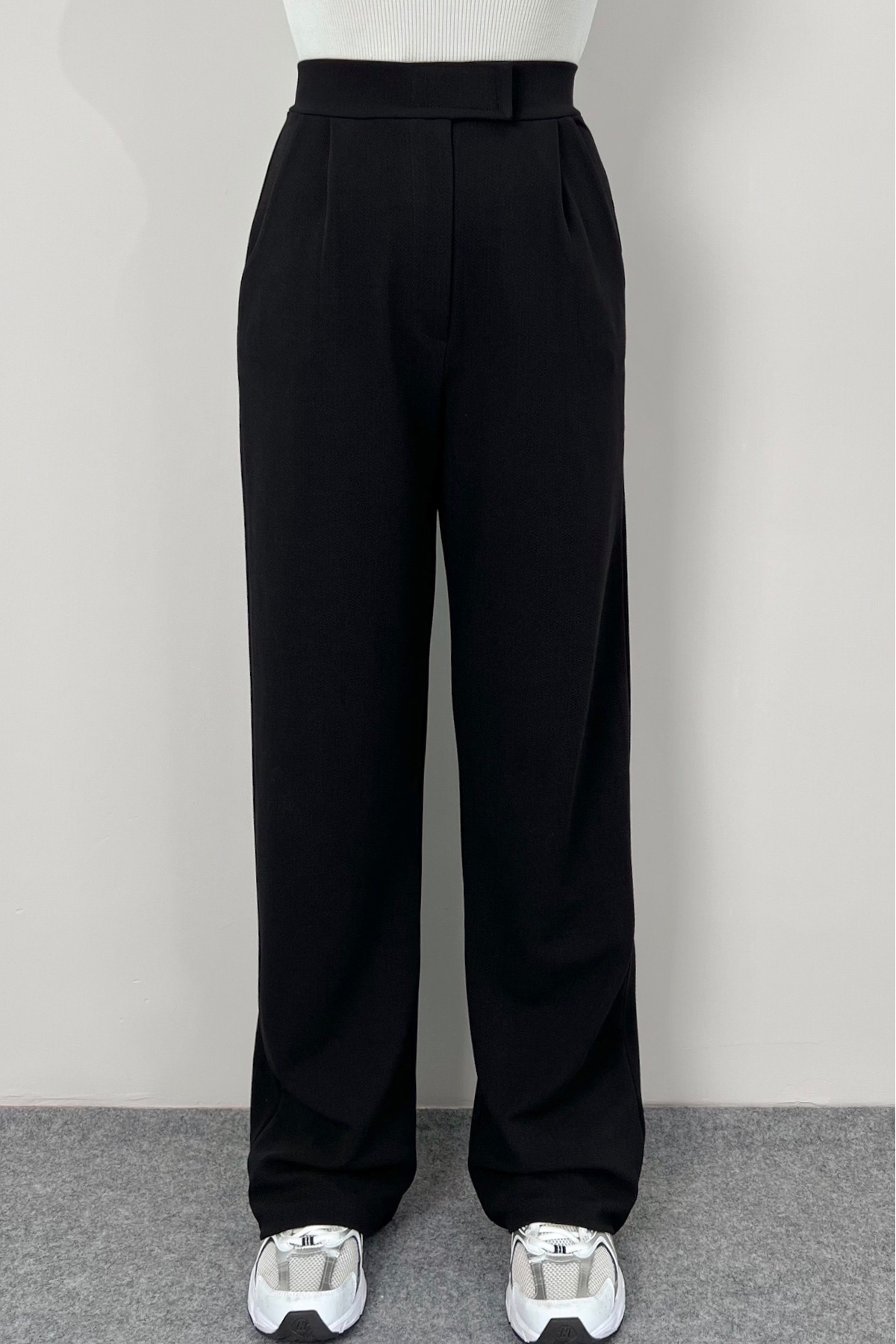 Ritnice  Line Kadın Likralı Cırt Kapama Siyah Palazzo Pantolon - Görsel 9