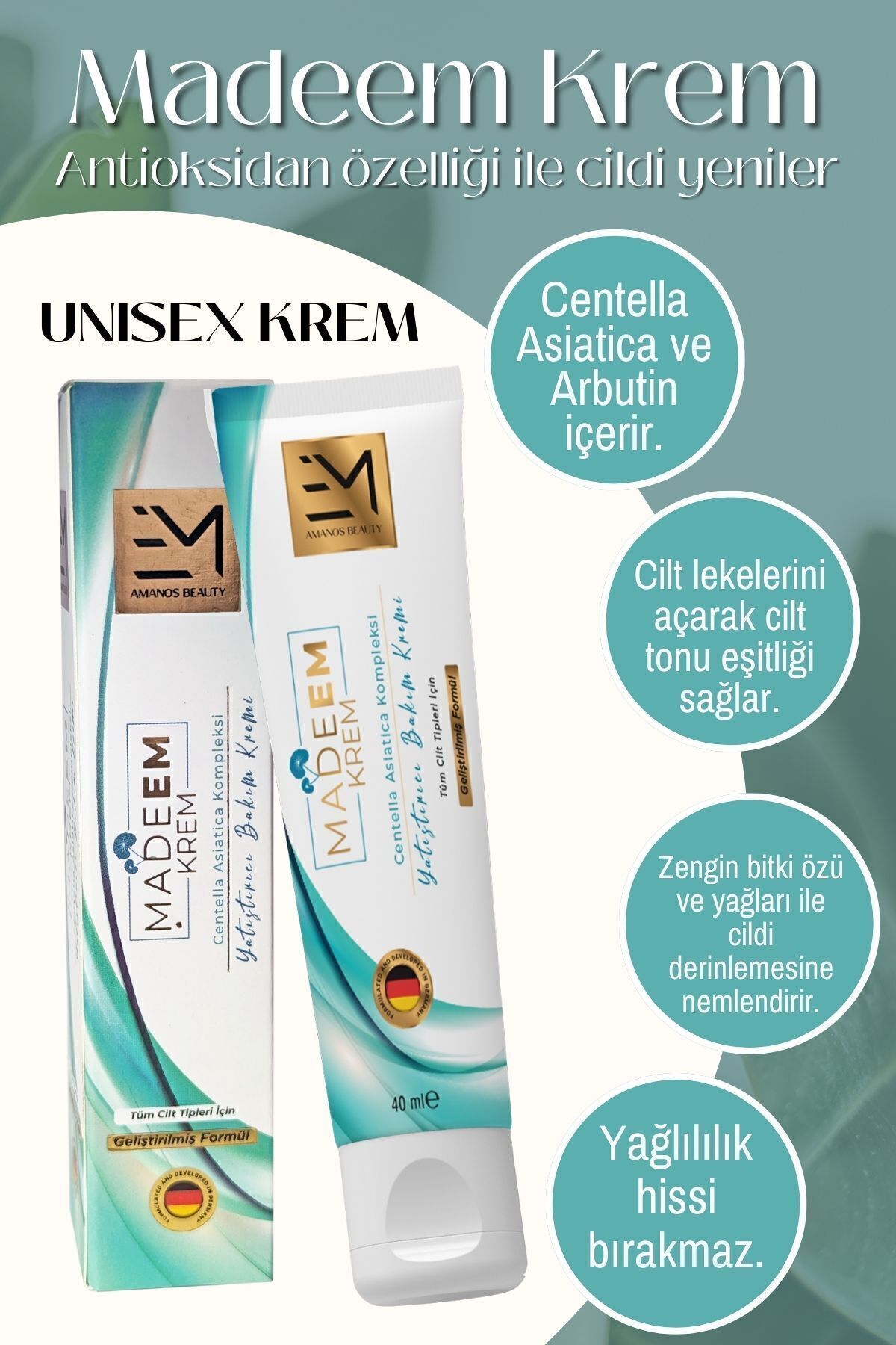 MADEEM Günlük Cilt Bakım Kremi Centella Asiatica Kantaron 40 ml — EM-MGBK — تصویر 3 از 9