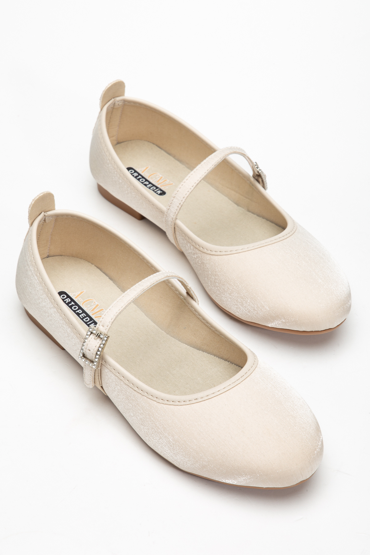 ACMZ SHOES  Saten Kadın Babet Ortopedik Taban Yuvarlak Burun Balerin Ayakkabı - Görsel 6