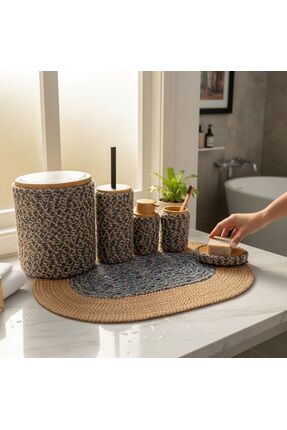 Home Inn Home Textile Doğal Dokulu Hasır Görünümlü 6 Parça Banyo Takımı – Zar...