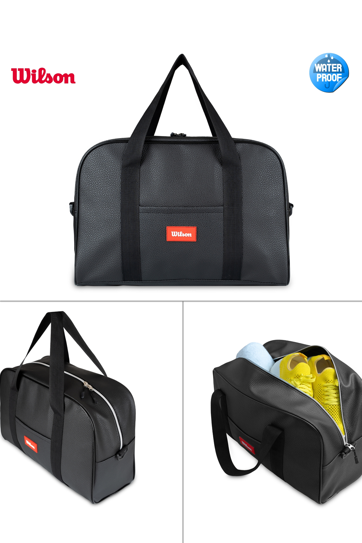 Wilson Lisanslı Vegan Deri Omuz Askılı Geniş Hacimli Unisex Su Geçirmez Seyahat Spor Çantası El Valizi görsel 3