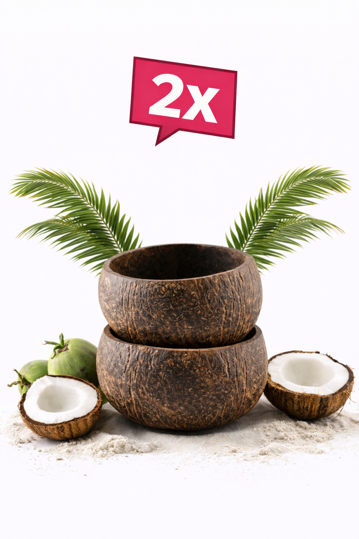 Coconut Bowl – 2-Pack - Rough – Jumbo – Handmade - Natural – Salad & Snack Bowl – Matte -