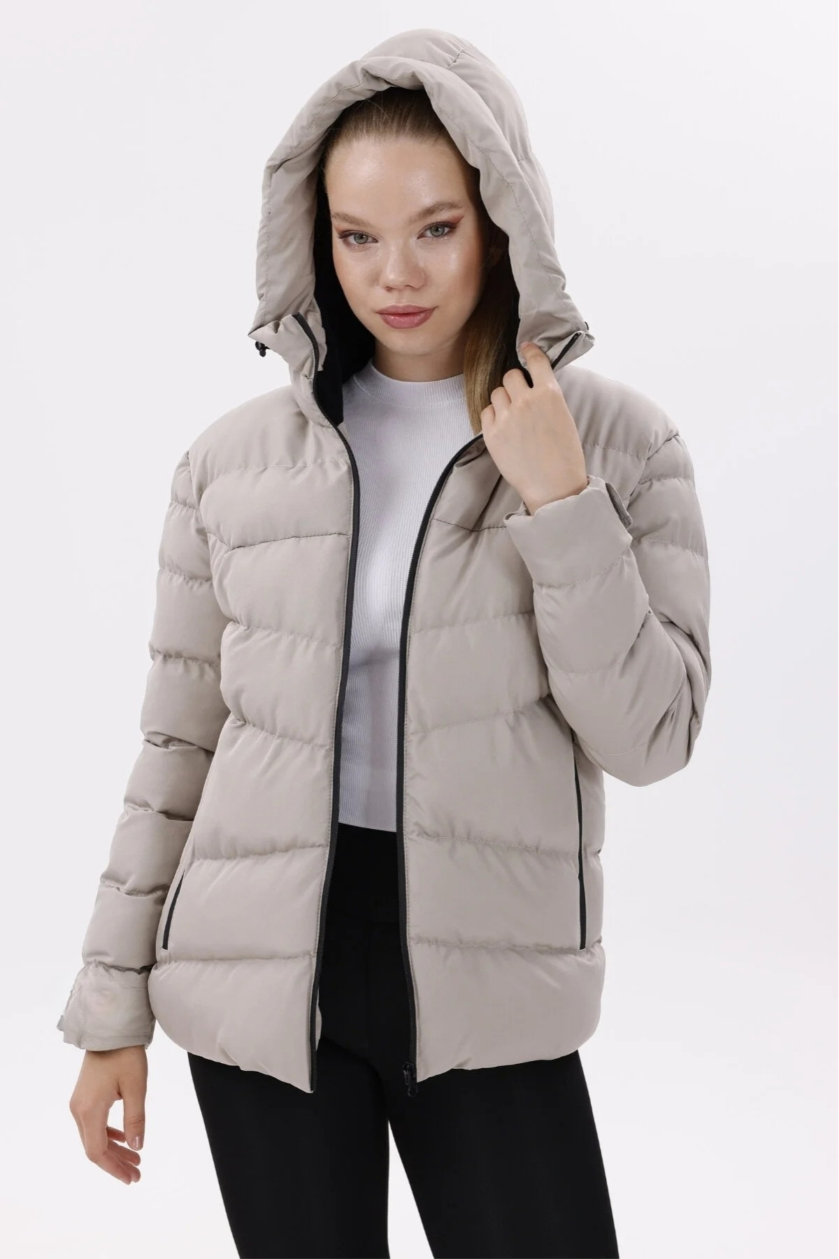 freemen  Kadın Taş Astarlı Kapüşonlu Su Geçirmez Rüzgara Dayanıklı Şişme Kışlık Mont Kaban Parka - Görsel 3