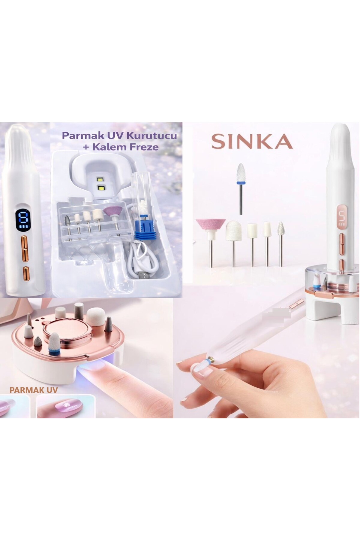 SİNKA Tırnak Freze Kalem + UV Parmak Kurutucu Şarjlı Tırnak Törpü