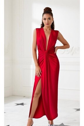 hipnoz butik kadın vatkalı drapeli uzun elbise