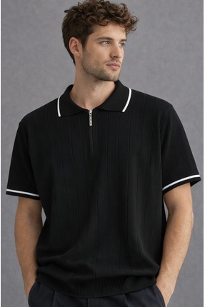 JUDGE erkek premium kalite rahat kalıp pamuklu yarım fermuarlı triko tişört /...