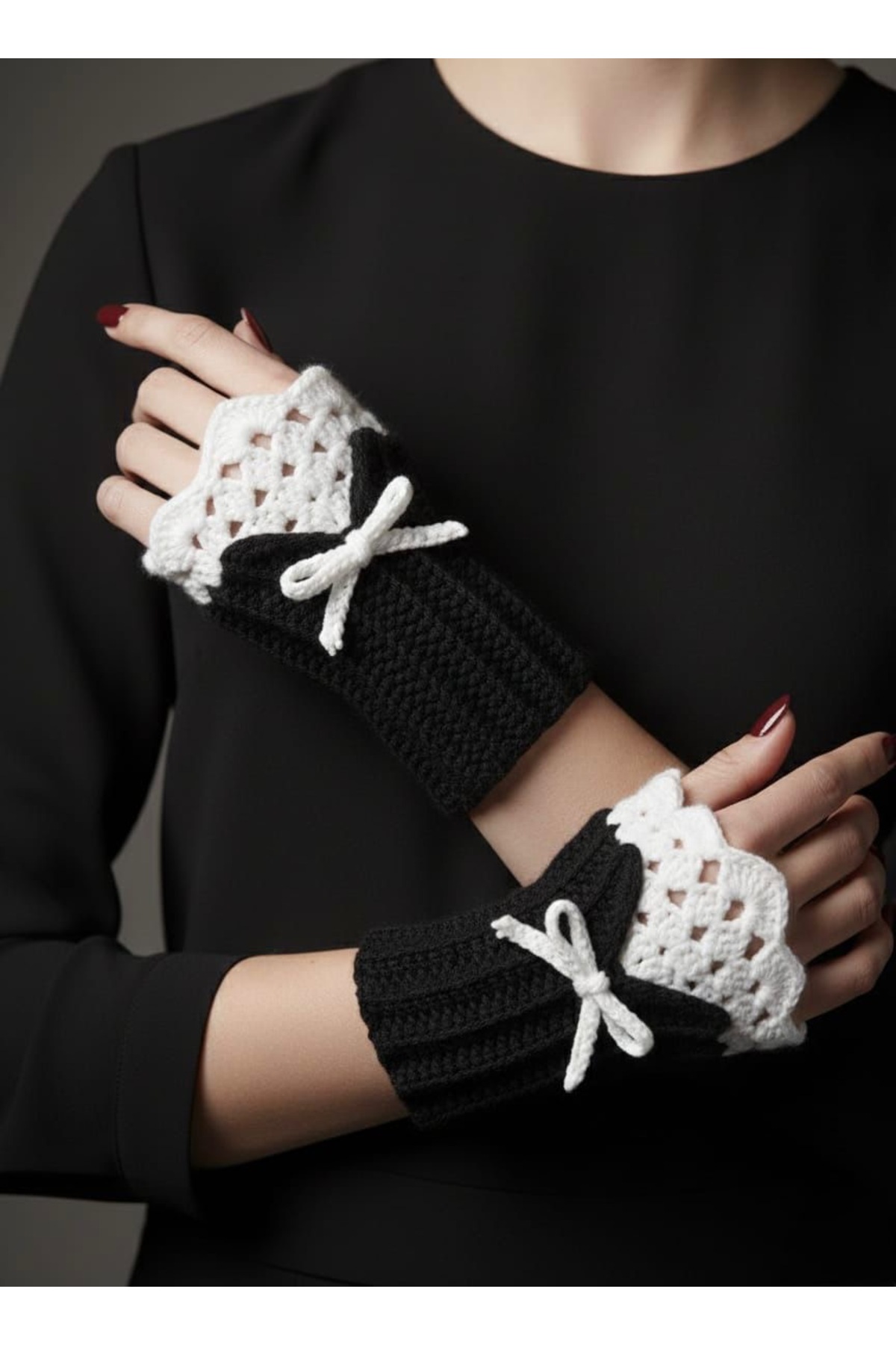 İLKCET MODA  Victoria Tarzı Vintage Parmaksız Örgü Eldiven - Görsel 3
