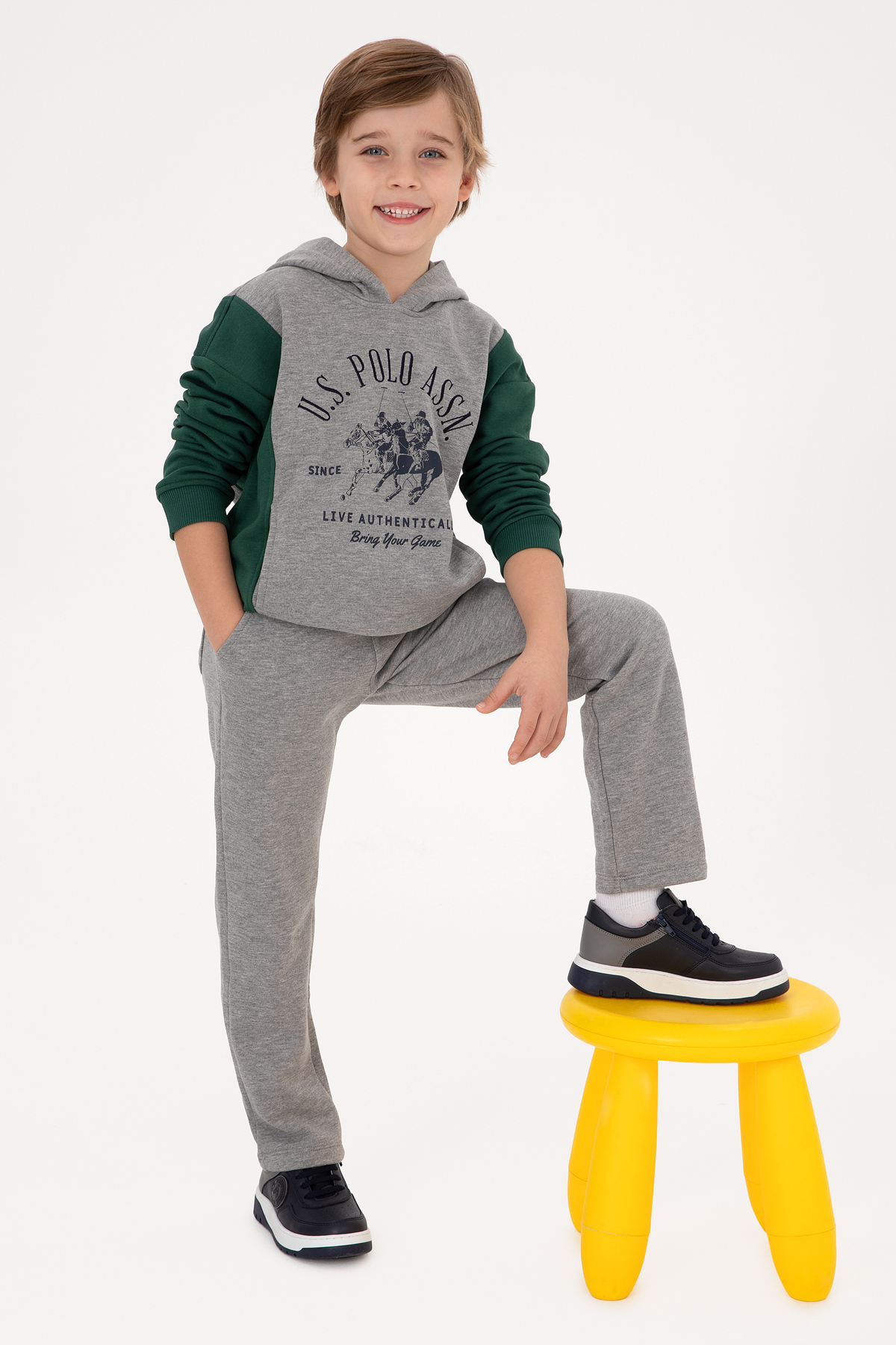 سویشرت کلاهدار طوسی ملانژ پسرانه U.S. Polo Assn. کد 50316623 — 2