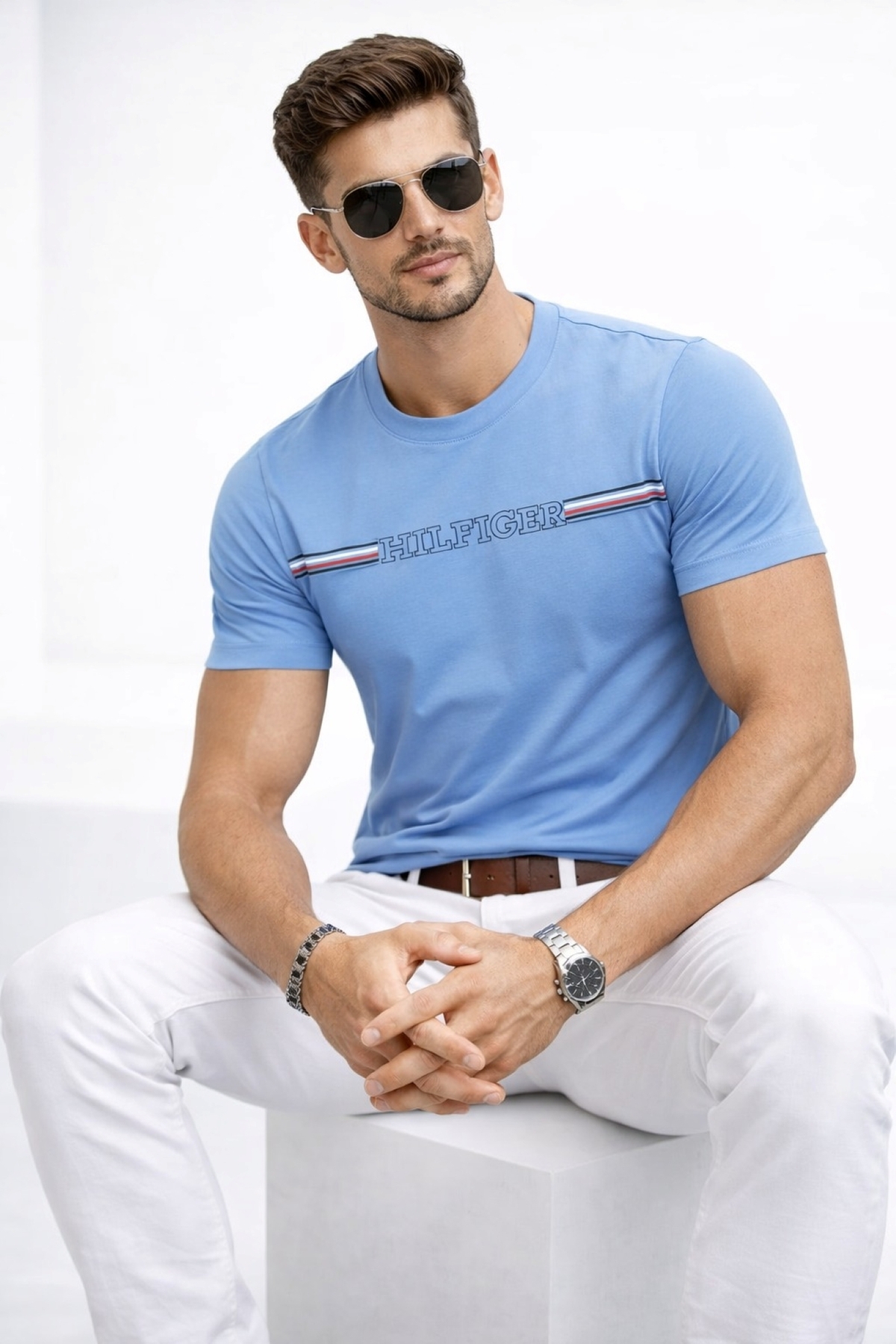 تامی هیلفیگر تی‌شرت مردانه نخی آستین کوتاه یقه گرد MW0MW34428-BDS