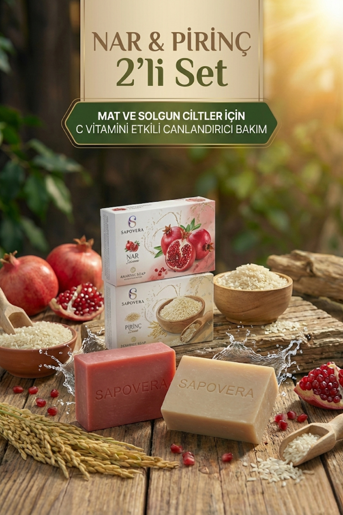 Sapovera Nar & Pirinç 2'li Set : Mat ve Solgun Ciltler İçin C Vitamini ...