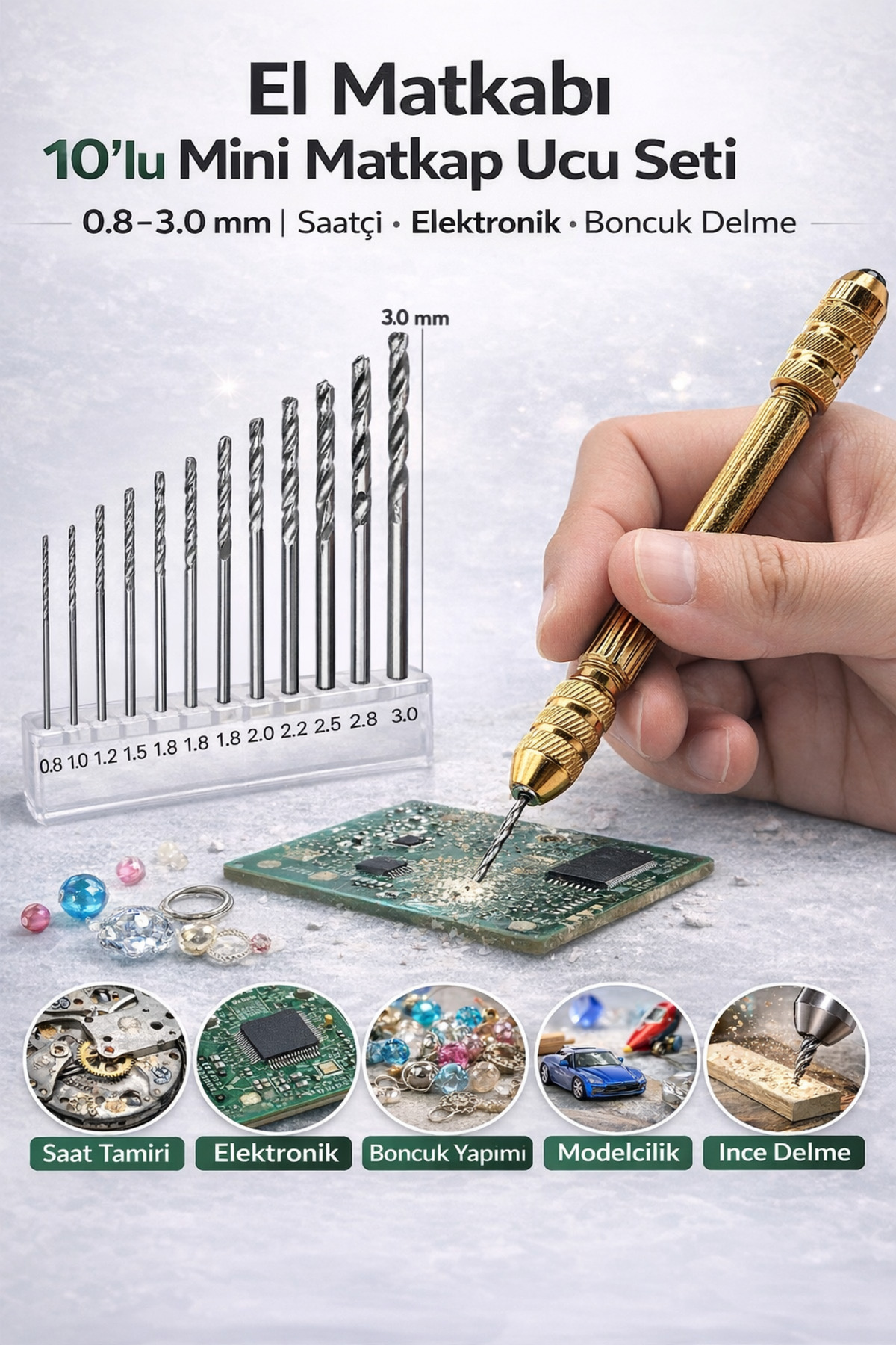 Mini Drill Bit Set of 10 | 0.8-3.0 mm | Watchmaker – Electronics – Bead Drilling