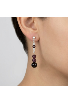 PureBlueCollection Gümüş Garnet Doğal Taş Küpe