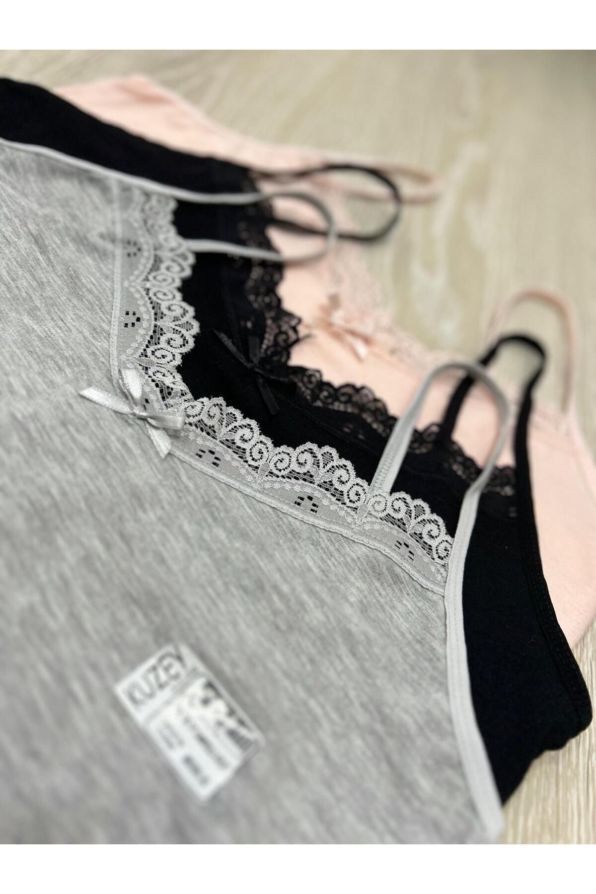 ek by_kuzeylingerie Kadın Likralı Penye 3 Lü İp Askılı Atlet görsel 4