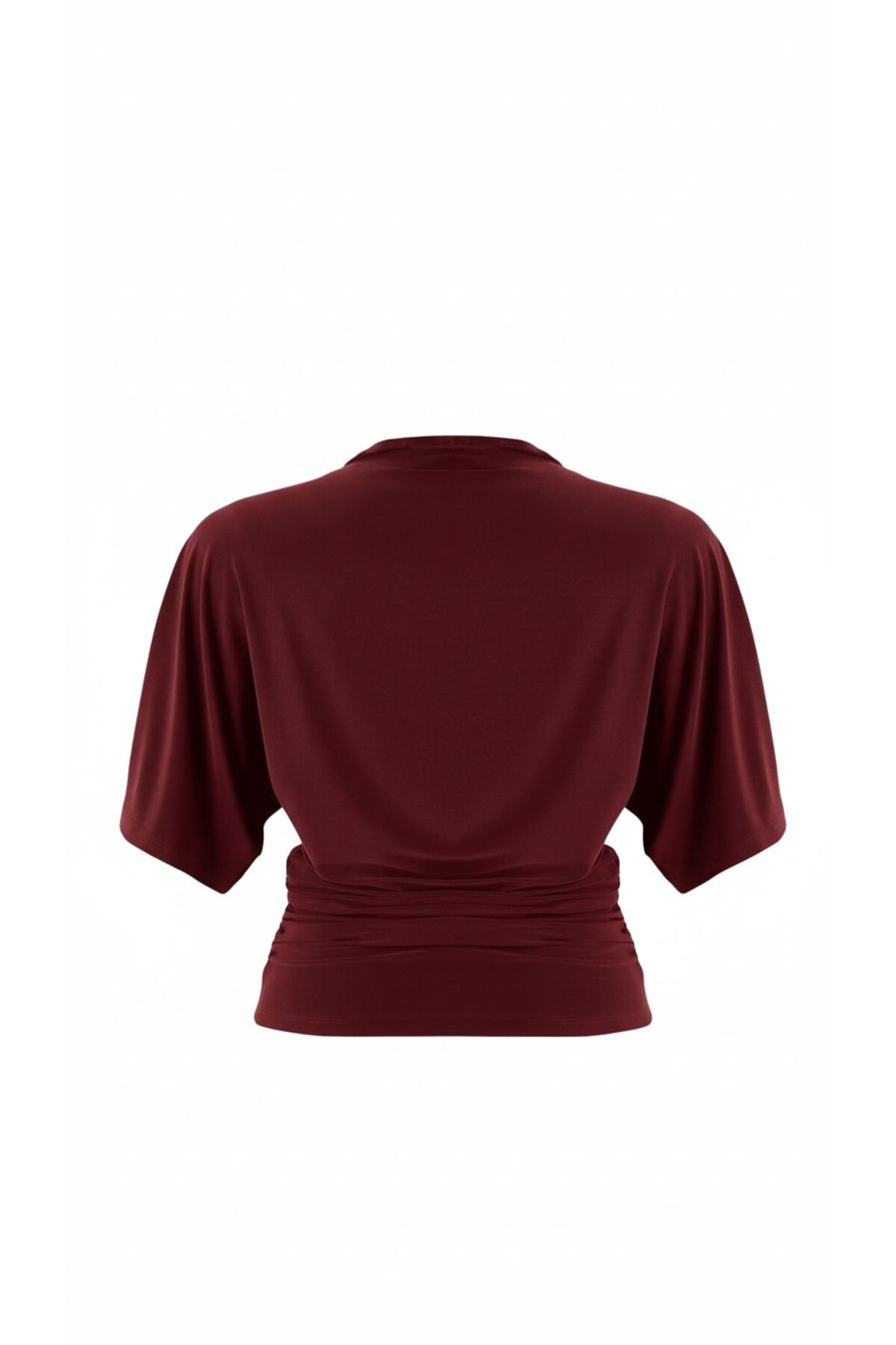 peri tower  Kadın Bordo Fitted/Vücuda Oturan Kayık Yaka Yarasa Kol Esnek Örme Bluz 0067 - Görsel 5