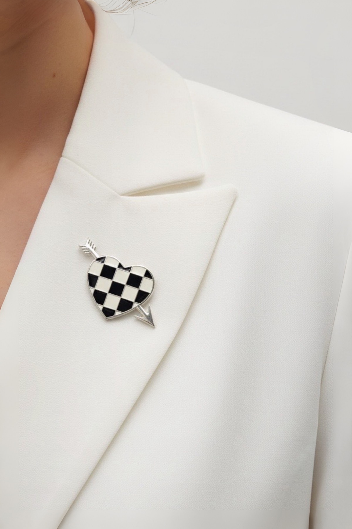 Heart Arrow Square Detailed Embroidered Brooch