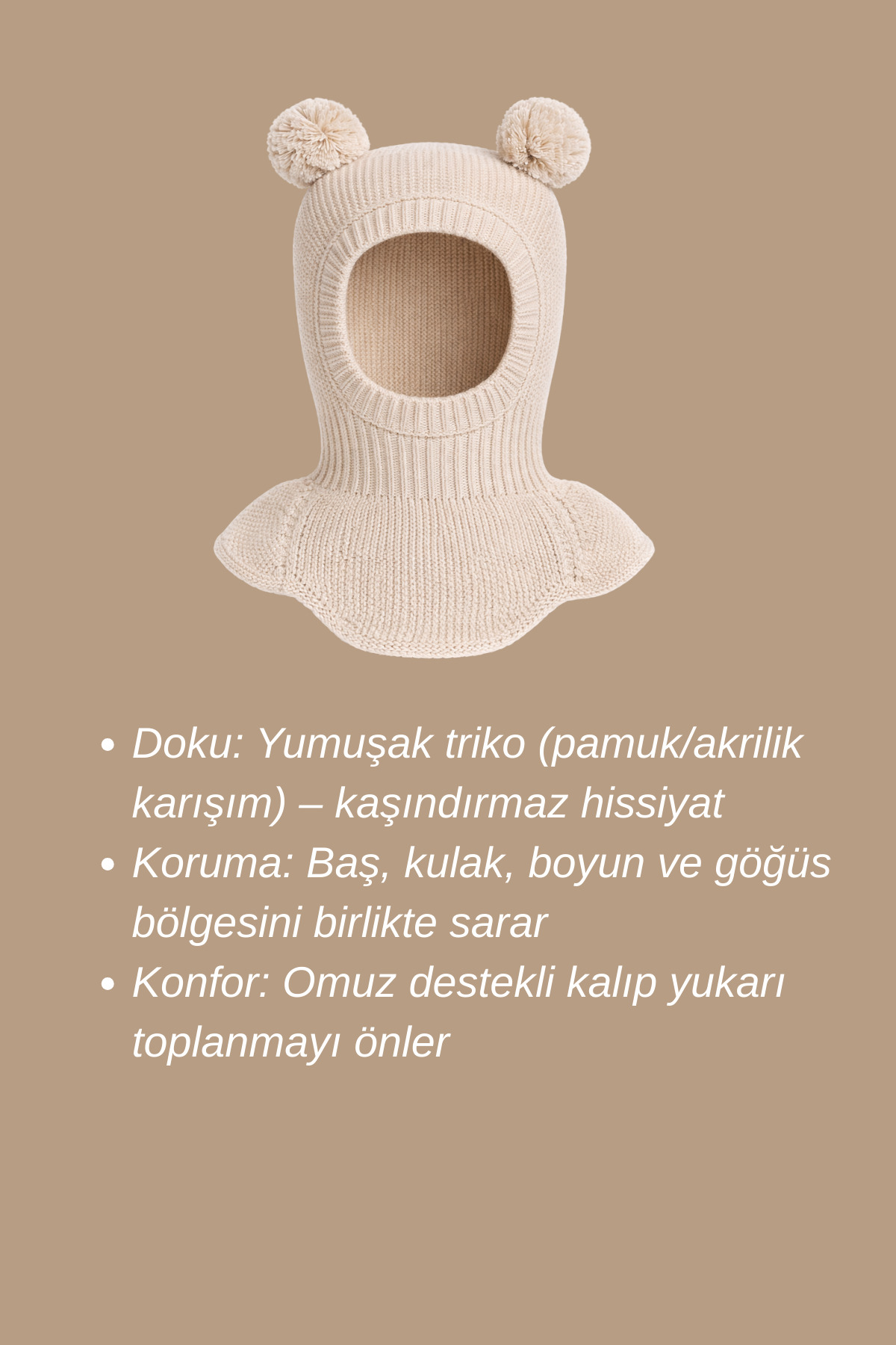 Minytrendy Kız Erkek Bebek Çocuk Omuzlu Triko Balaklava Bere Kar Maskesi Ponponlu Bere fotoğrafı 3 (önizleme)