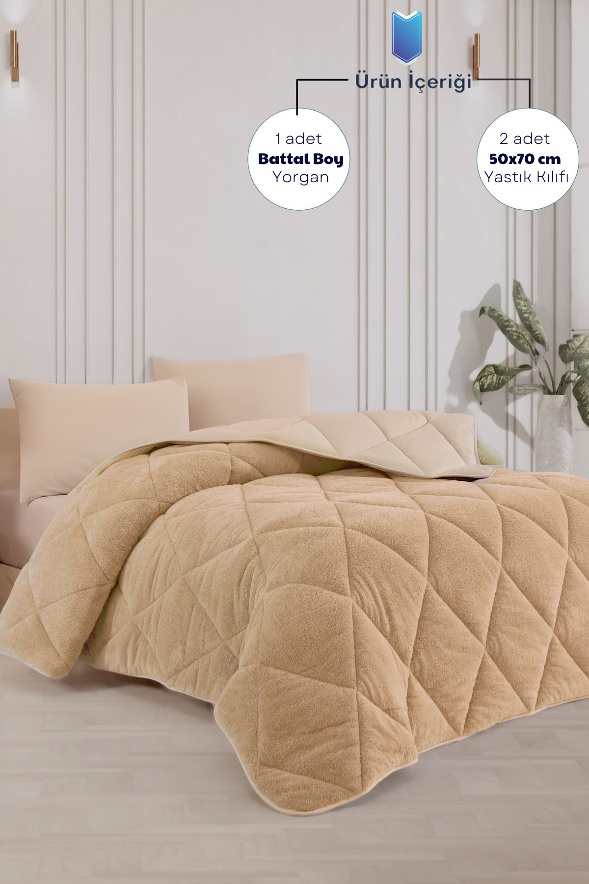 Formeya Beigefarbene Wellsoft-Steppdecke in Übergröße – doppelseitig, 220 x 2...