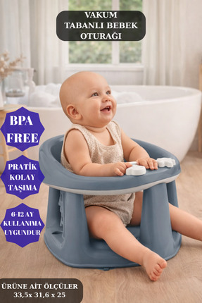 PONÇİK STORE Vakumlu Bebek Banyo&mama Oturağı Vakum Tabanlı Bebek Oturak MAVİ...