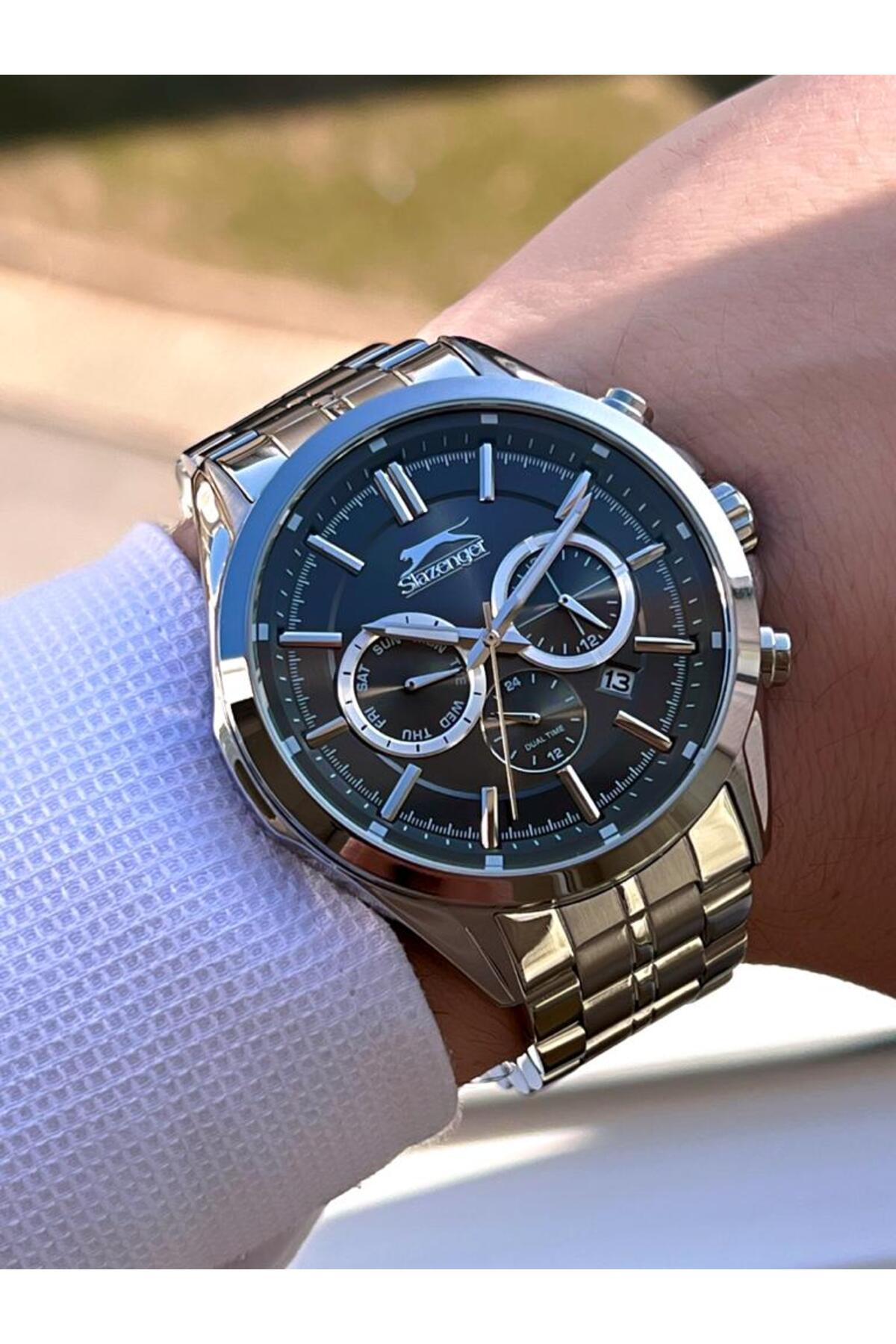 Slazenger  Özel Kutulu Çelik Kordon (KARARMA RENK ATMA YAPMAZ) Multi Fonksiyon 5 Atm Su Geçirmez Kol Saati - Görsel 3