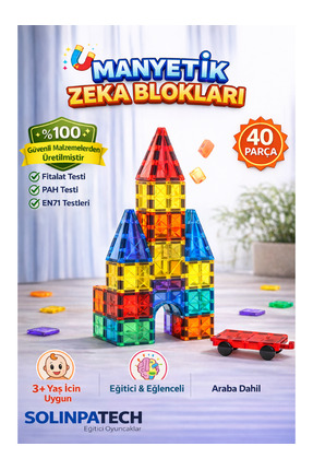 SolinpaTech Manyetik Yapı Blokları 40 Parça|Mıknatıslı Eğitici Oyuncak|Zeka v...
