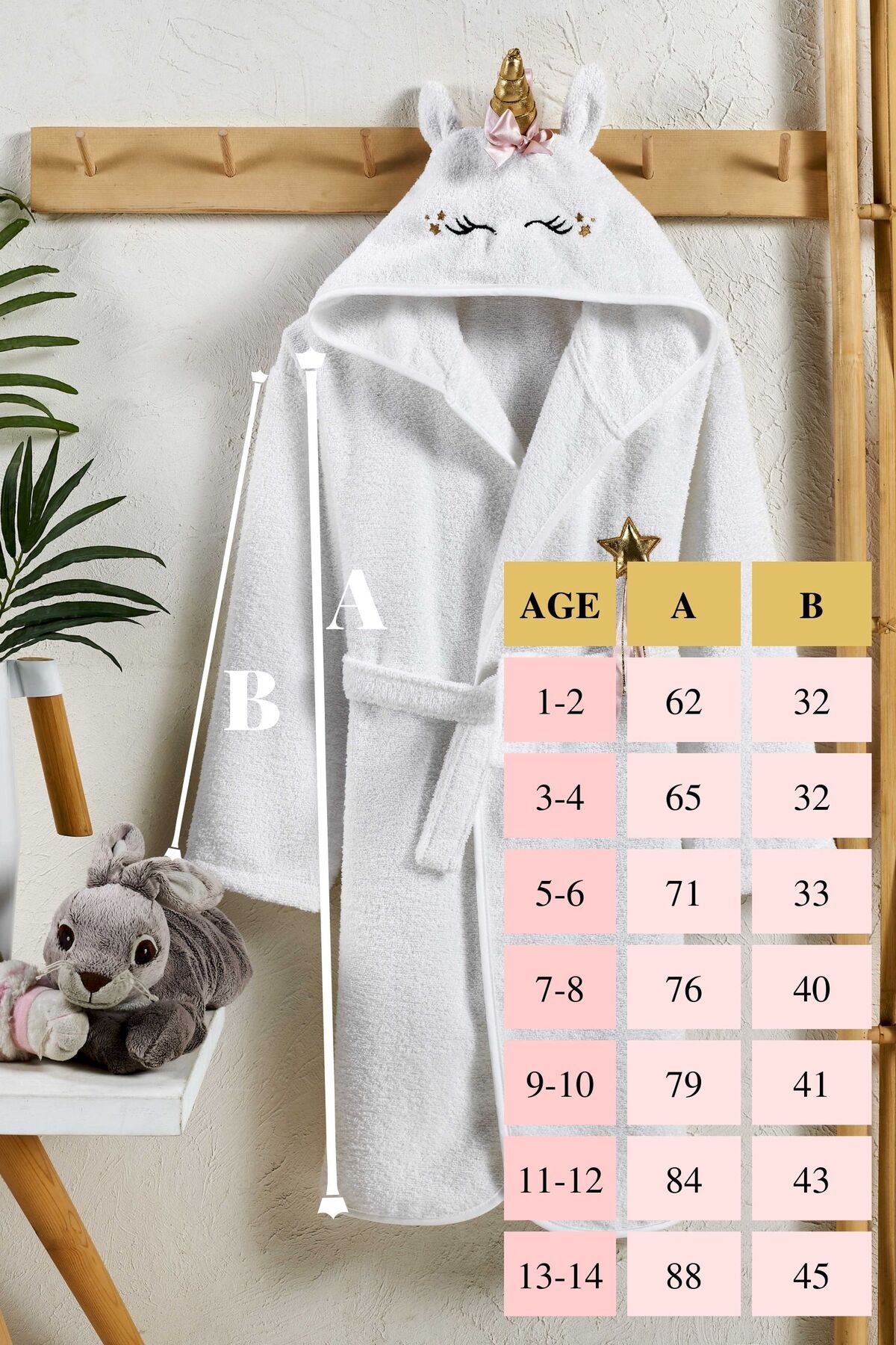 ELY PARKER Kapşonlu Çocuk Bornoz  Kız Bornozu Unicorn Kostüm Hayvan Beyaz fotoğrafı 6 (önizleme)