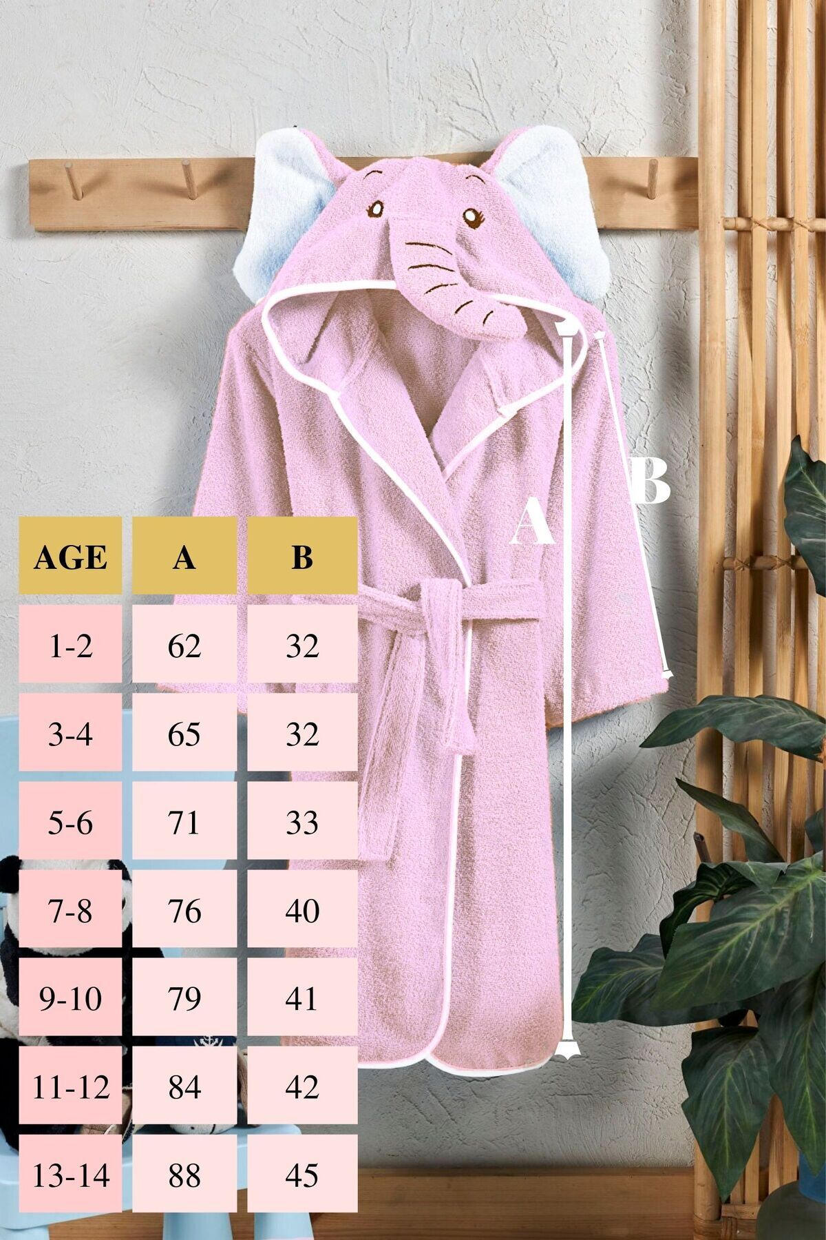 ELY PARKER Kapüşonlu Bebek Bornoz Pamuklu Kız Çocuk Bornozu Pembe Fil Hayvan Yenidoğan "0-14 Yaş Arası" fotoğrafı 5 (önizleme)
