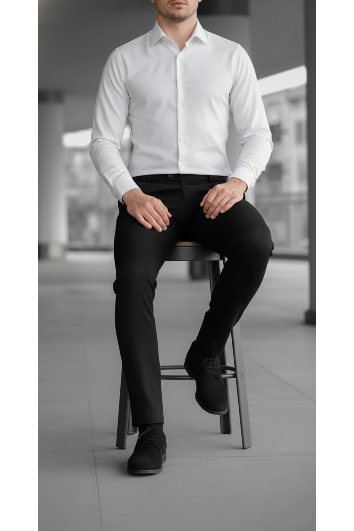 MY VİNTAGE  Erkek Slim Fit Likralı Bilek Boy Italyan Kesim Siyah Kumaş Pantolon - Görsel 5