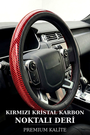 Form Geçmeli Oto Direksiyon Kılıfı 38cm %100 Kristal Karbon Kırmızı 1.Kalite ...