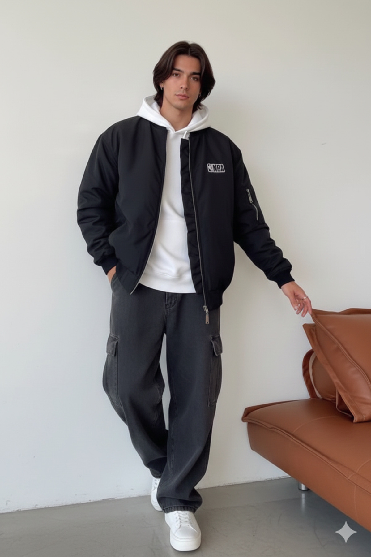 Cool mans Oversize Erkek Siyah Bomber Ceket - Su İtici Kumaş Mevsimlik Pilot Ceket görsel 2