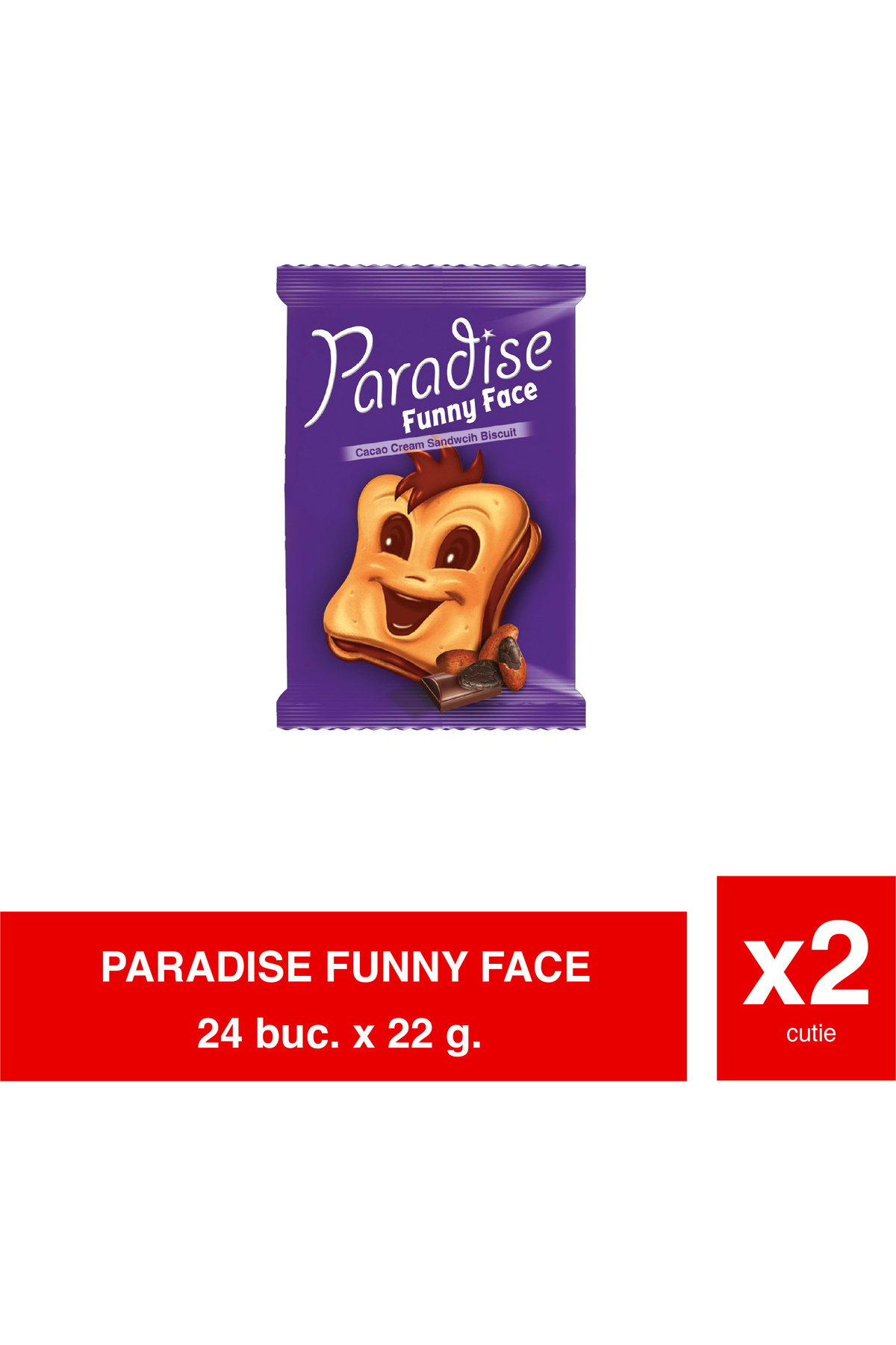 Paradise Biscuiți Paradis Funny Face cu cacao 2 x 24 buc. x 22 g
